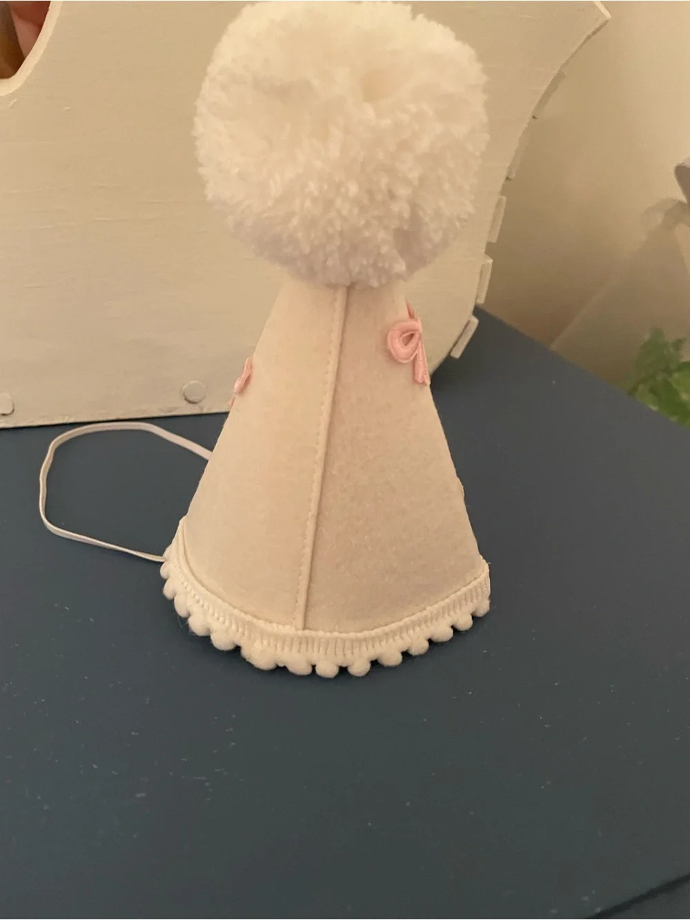First Birthday Pom-Pom Party Hat - Pink and White